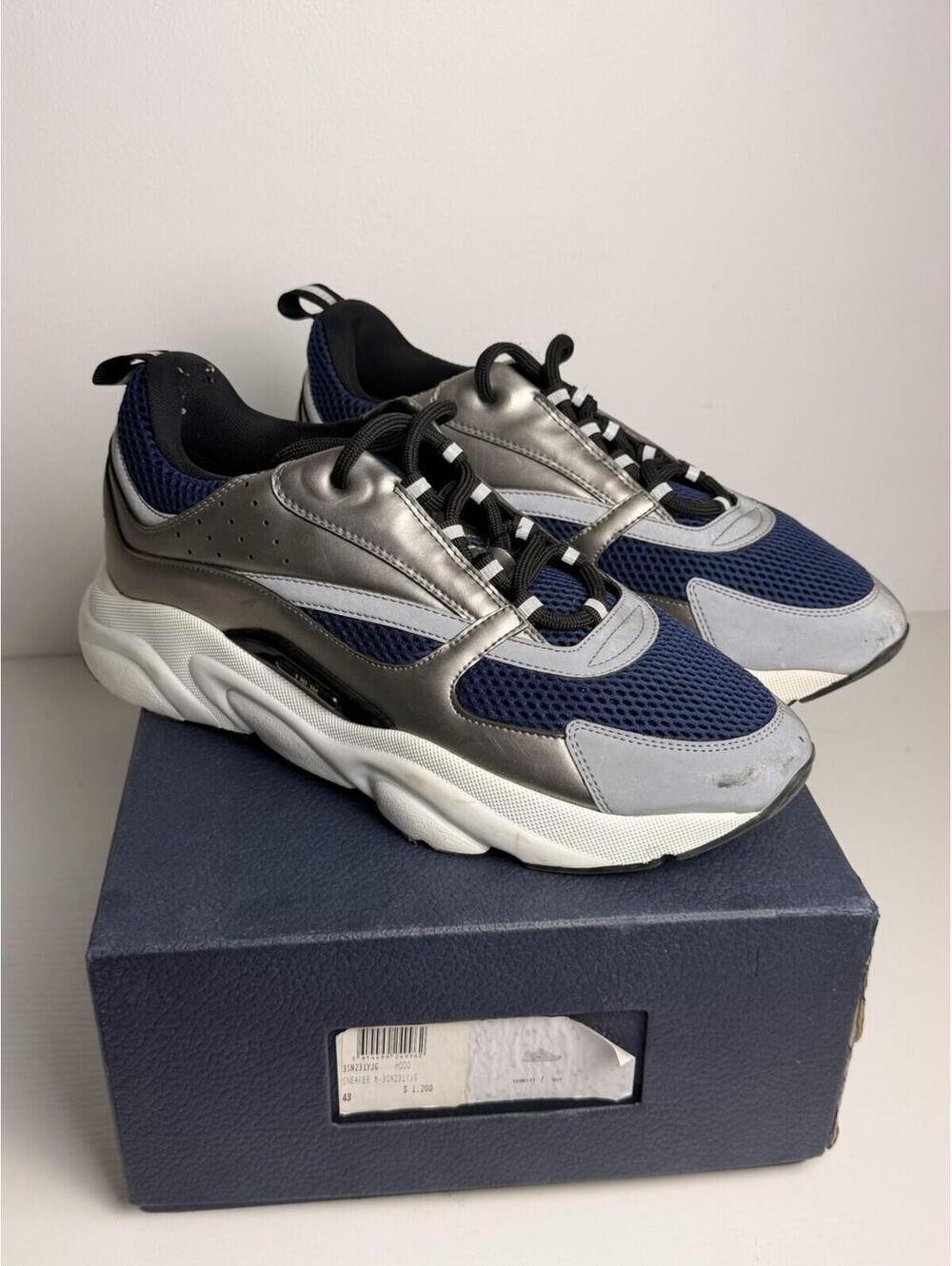 Dior B22 Sneakers Silver & Navy Blue Mesh SZ 44 (US 11)